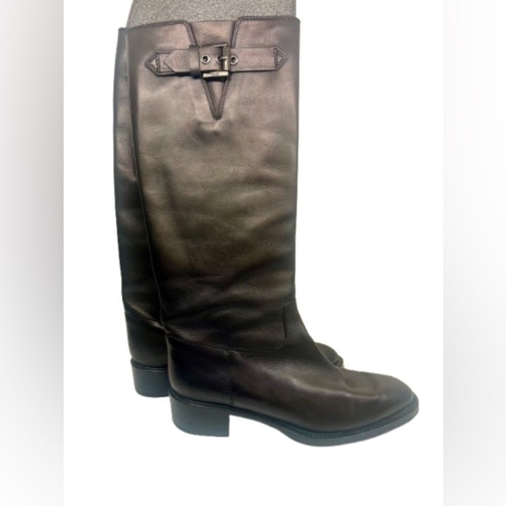 Tod’s Black Leather Riding Boots Eu 38.5 Us 8.5 Made In Italy Buckle Hardware